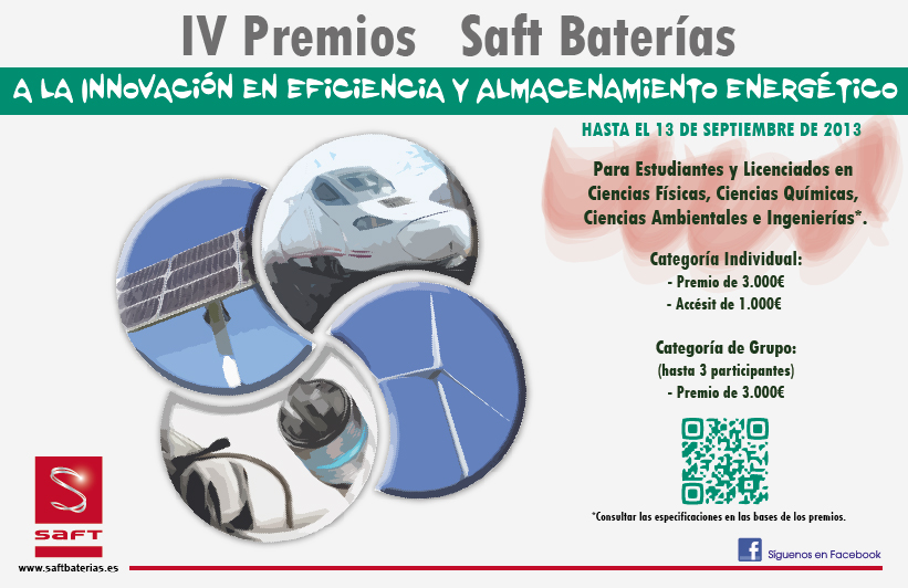 Saft Baterías convoca sus IV Premios universitarios a la Innovación en Eficiencia y Almacenamiento Energético