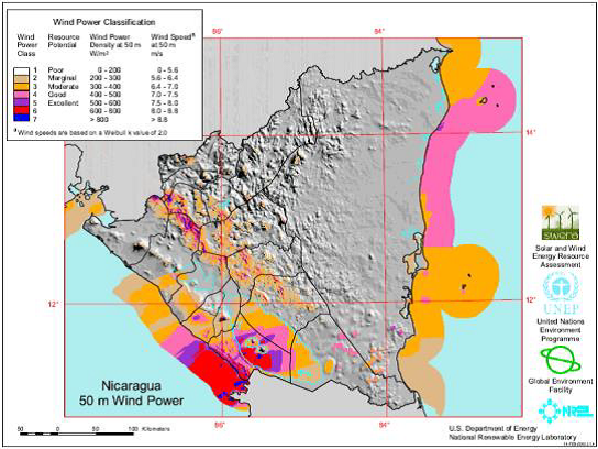 nicaragua wind map