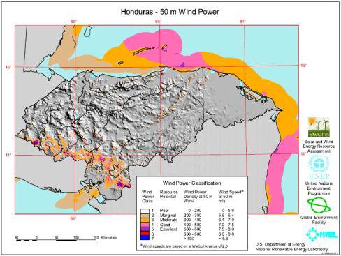 honduras wind map