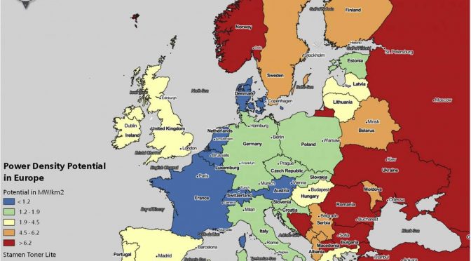 Europa tiene espacio para suficiente para que los aerogeneradores alimenten al mundo entero con eólica