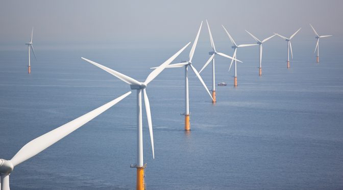 Aerogeneradores instalados en Seagreen, la eólica marina más grande de Escocia