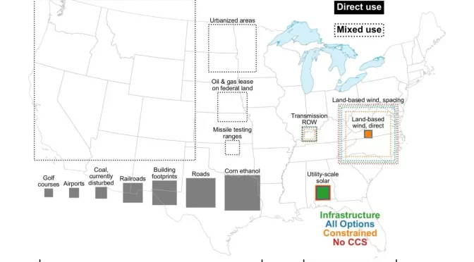 ¿Cuánta tierra se necesitaría para obtener la mayor parte de nuestra electricidad de la energía eólica y solar?