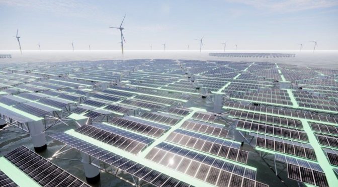 Italia está instalando una gran central híbrida de fotovoltaica y energía eólica flotante en el mar